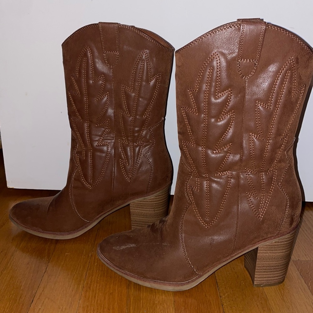 Brown wide calf cowboy boots